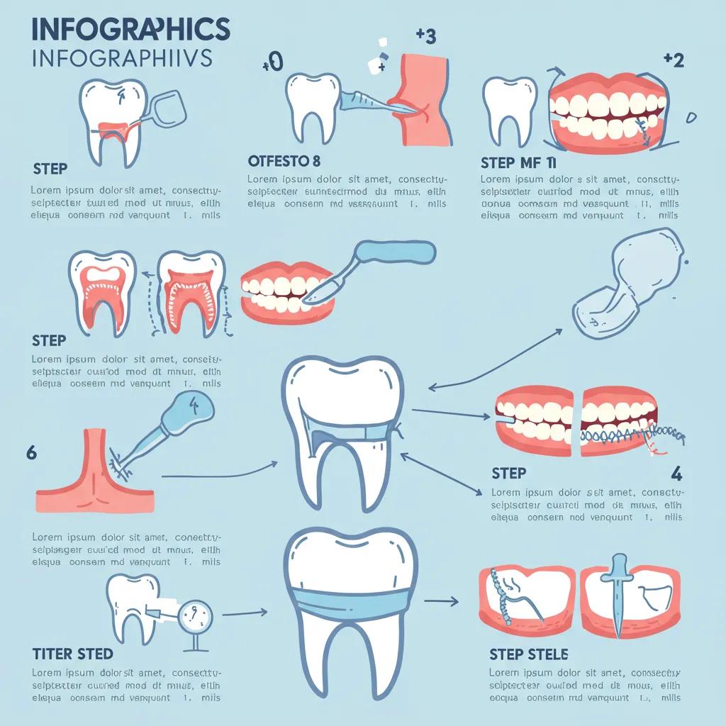 Colorful dental infographic illustrating the steps of a dental procedure, designed for patient education