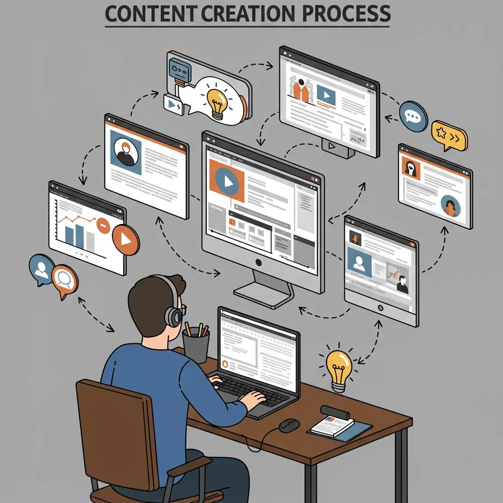 Content creator demonstrating the process of repurposing content across different formats