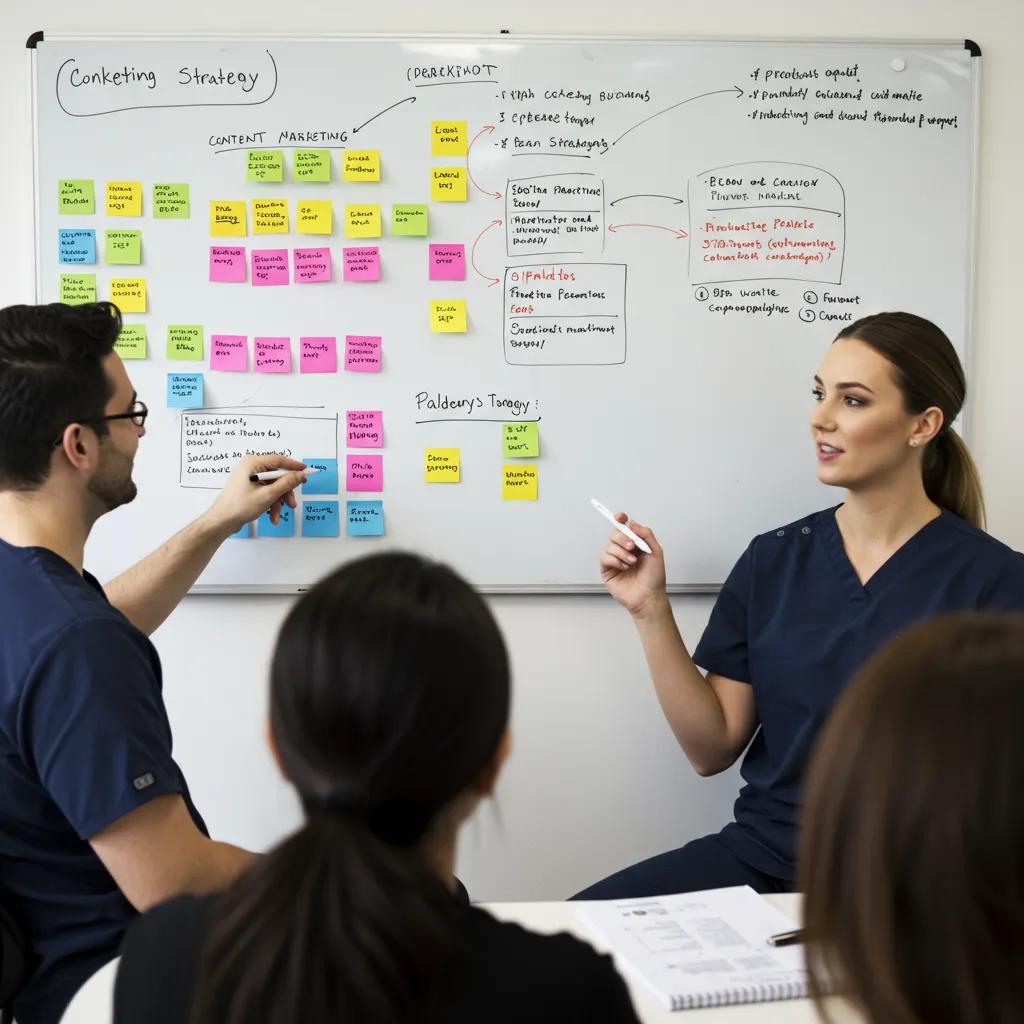 Effective Strategies for Measuring the ROI of Your Content Marketing Efforts Dental professionals brainstorming content marketing strategies to improve ROI