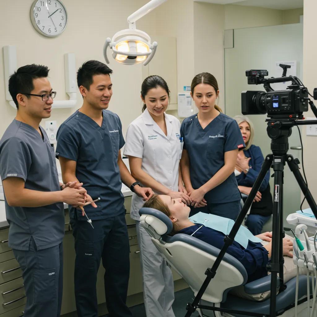 Social Media Content Marketing Trends Changing the Game Dental team filming a short-form video for patient engagement in a clinic