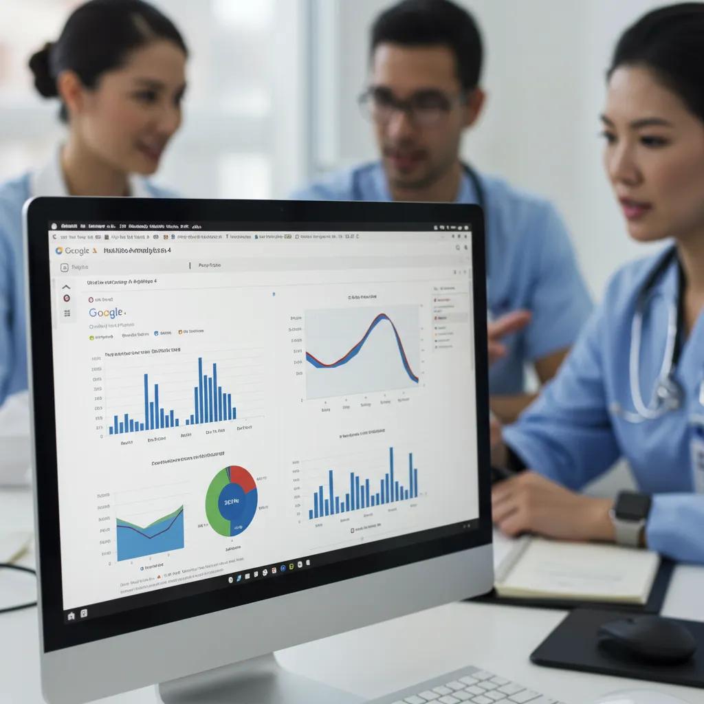 Google Analytics 4 dashboard displaying healthcare content performance metrics