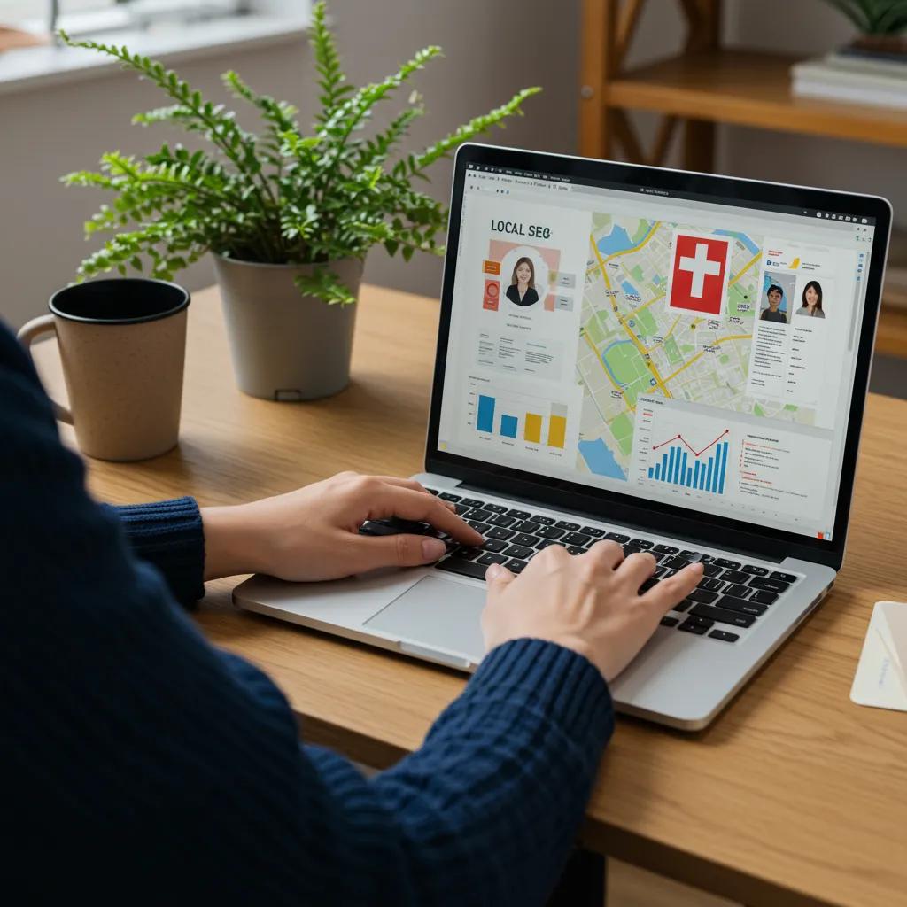 Healthcare marketing professional analyzing local SEO data with patient personas