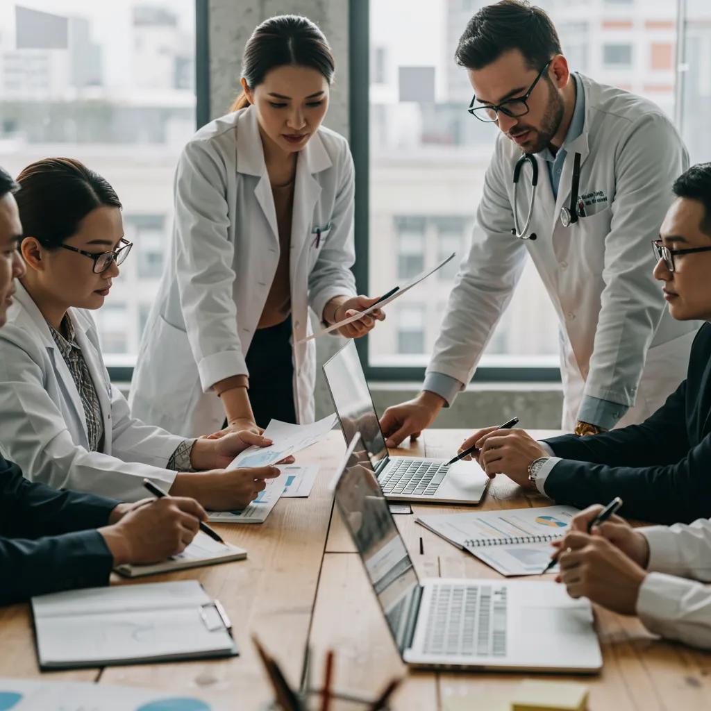 Healthcare team discussing patient engagement strategies in a modern clinic
