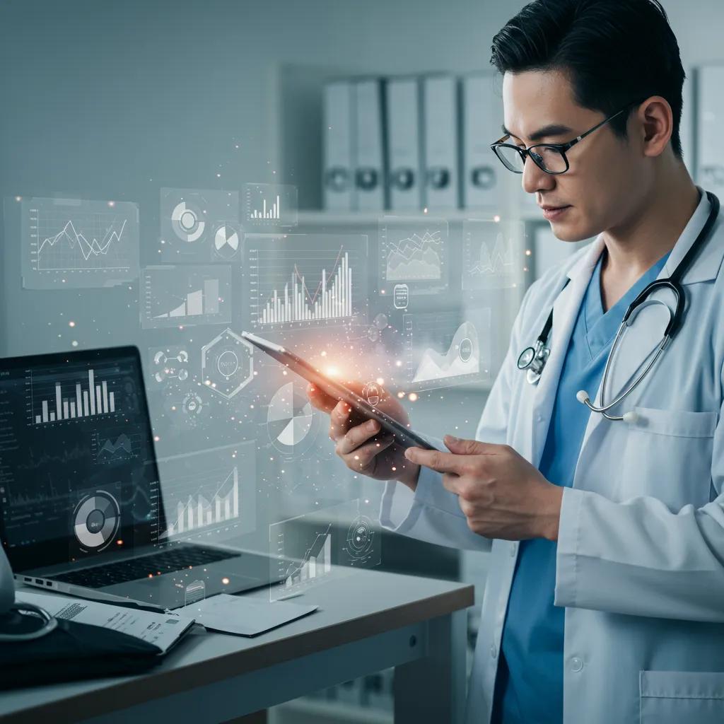 Data analyst examining patient data for personalized healthcare marketing