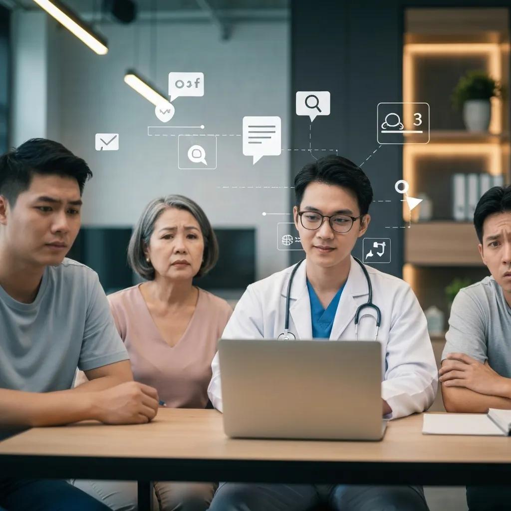 Healthcare professional engaging in digital marketing strategies in a modern clinic