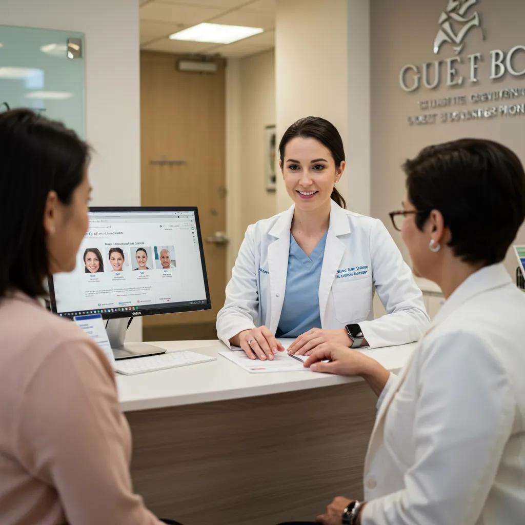 Healthcare professional engaging with a patient in a modern clinic, emphasizing customer engagement metrics