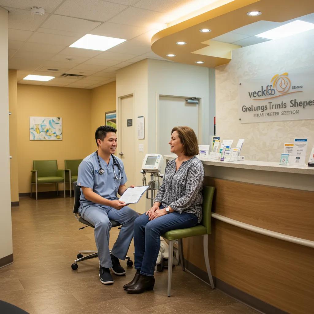 Healthcare professional engaging with a patient in a modern clinic, emphasizing trust and warmth