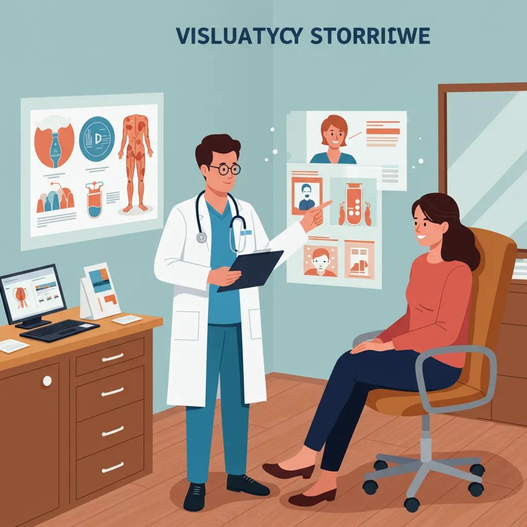 Healthcare professional engaging with a patient using visual storytelling techniques in a modern clinic
