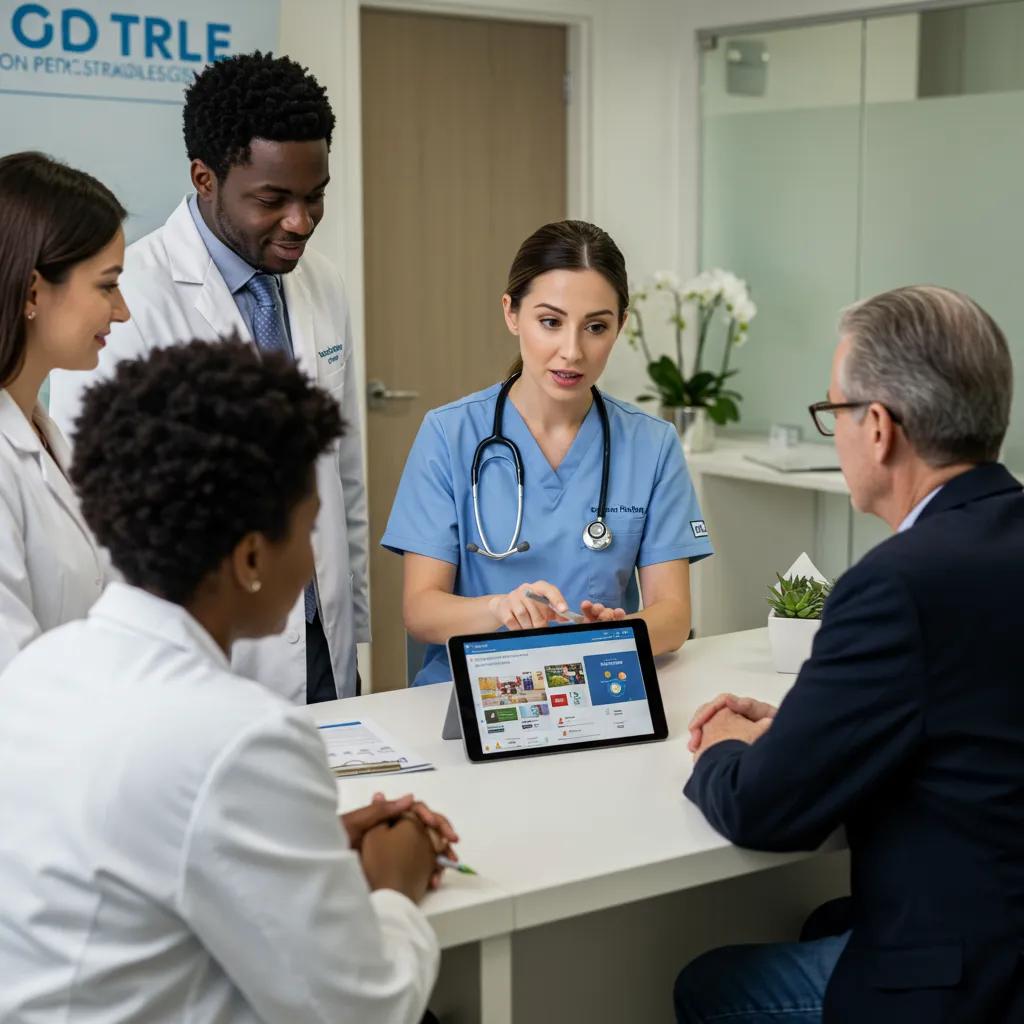 Healthcare professional engaging with patients about content marketing strategies