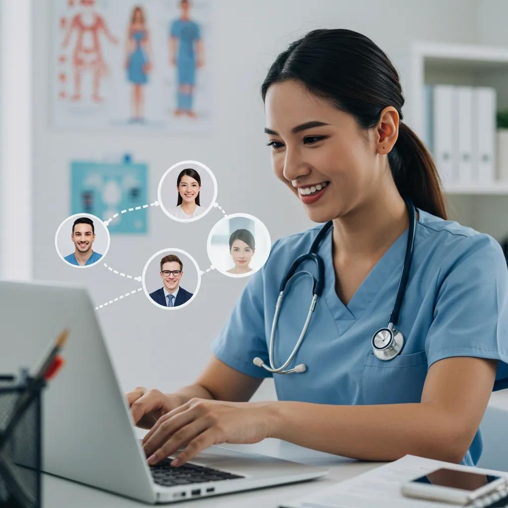 Understanding the Unique Aspects of Business Profile Management Across Social Media Platforms Healthcare professional engaging with patients on social media, emphasizing connection and trust