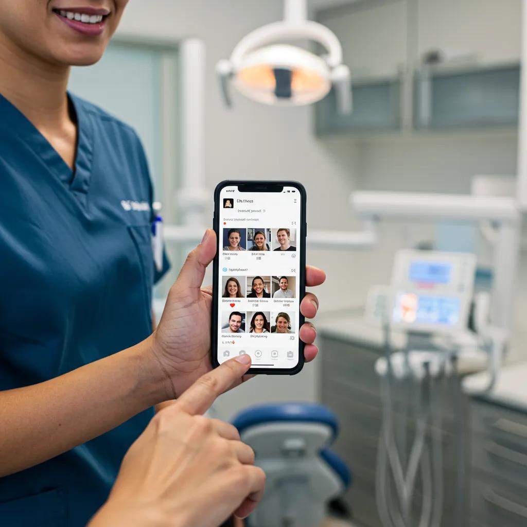 Healthcare professional engaging with patients on social media in a dental clinic