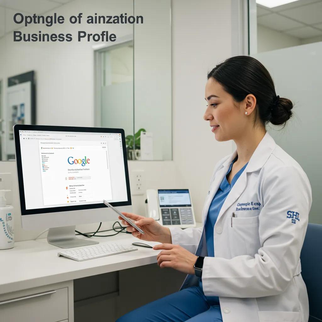 Healthcare professional optimizing Google Business Profile in a modern clinic