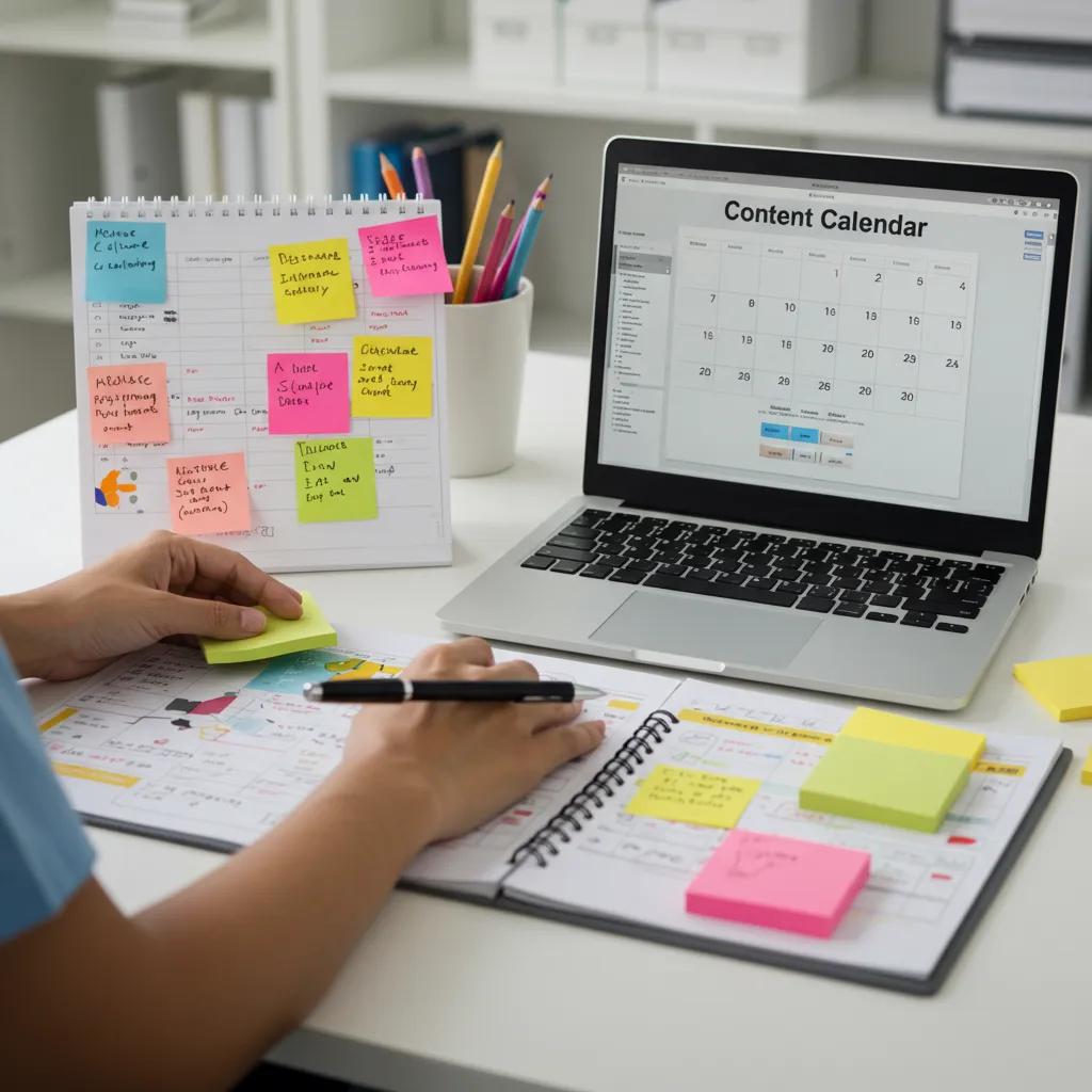 Master Your Content Calendar for Effective Marketing Strategy Healthcare professional organizing a content calendar in a modern clinic setting