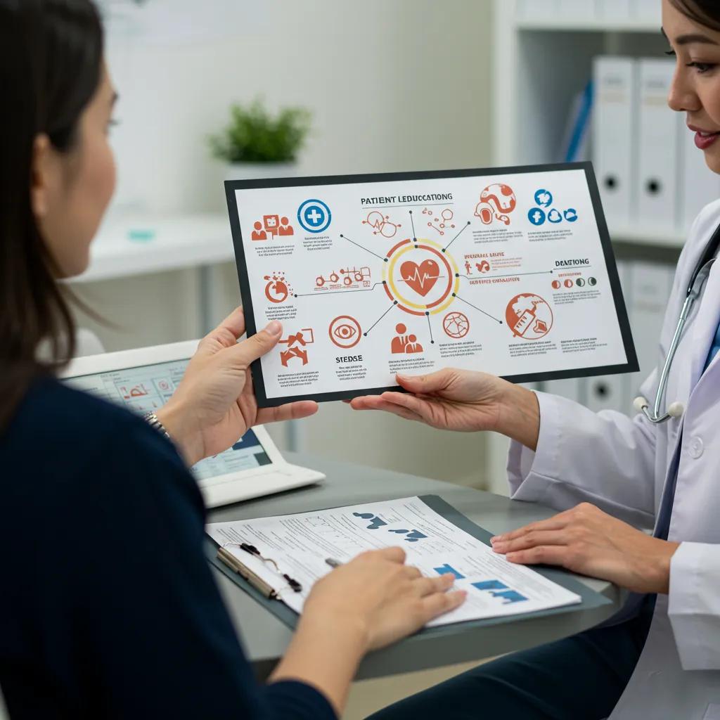 Healthcare professional showing an infographic to a patient, emphasizing patient education and engagement