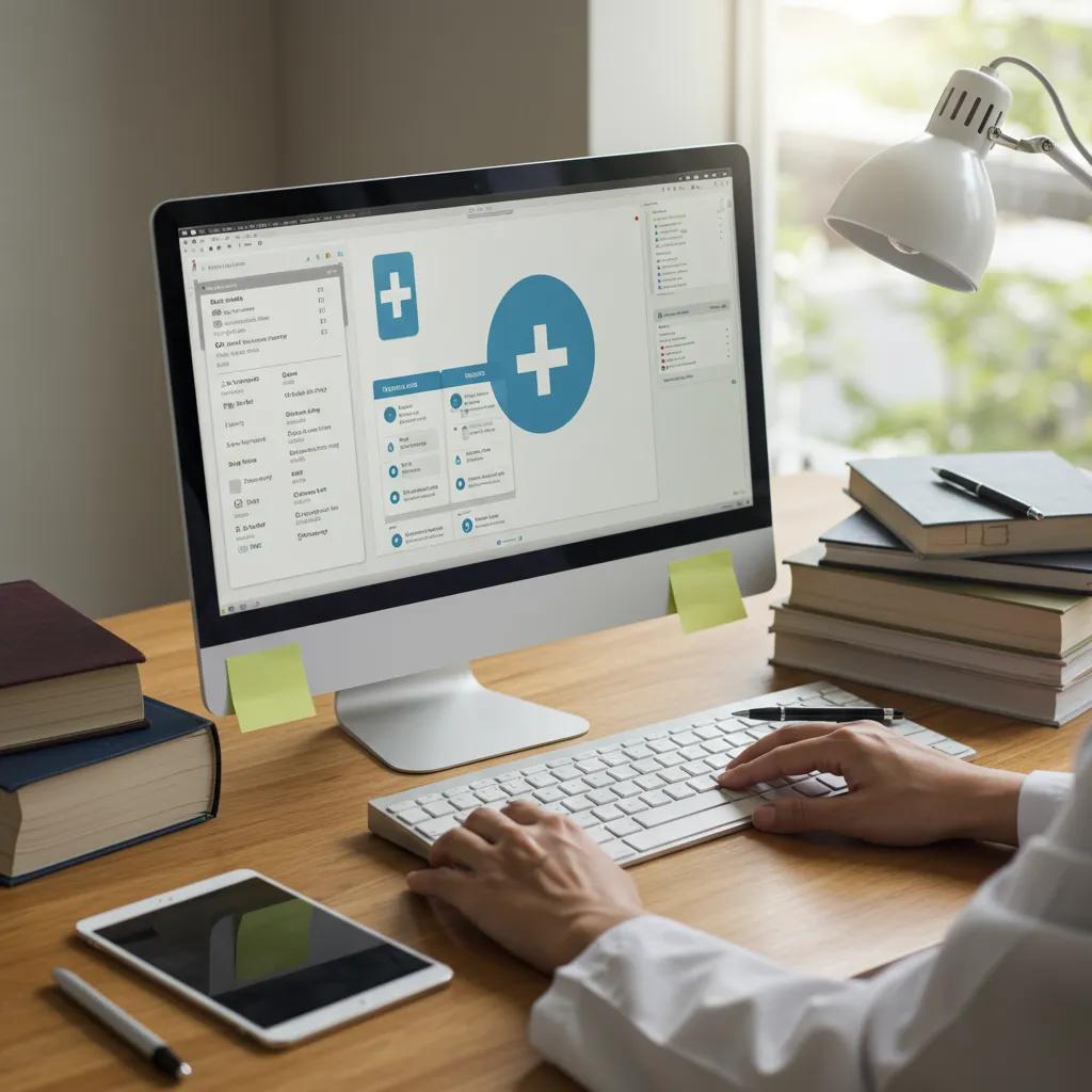 Healthcare professional updating content on a computer, symbolizing the importance of content refresh in healthcare SEO