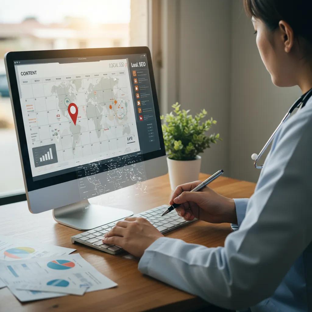 Healthcare professional using a content calendar to enhance local SEO strategies
