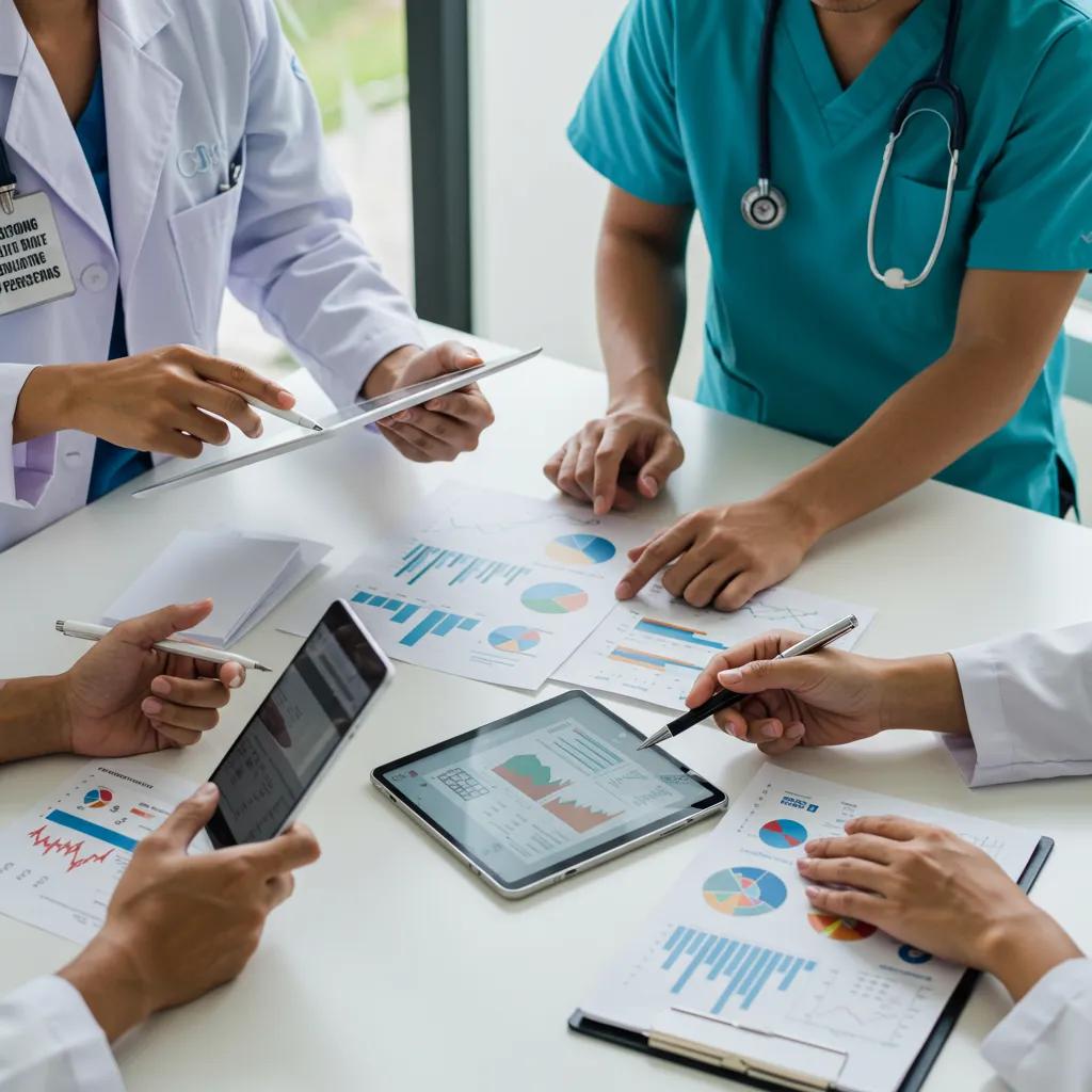 Master Audience Persona Development Strategies for Effective Content Healthcare professionals collaborating on buyer persona development in a modern clinic