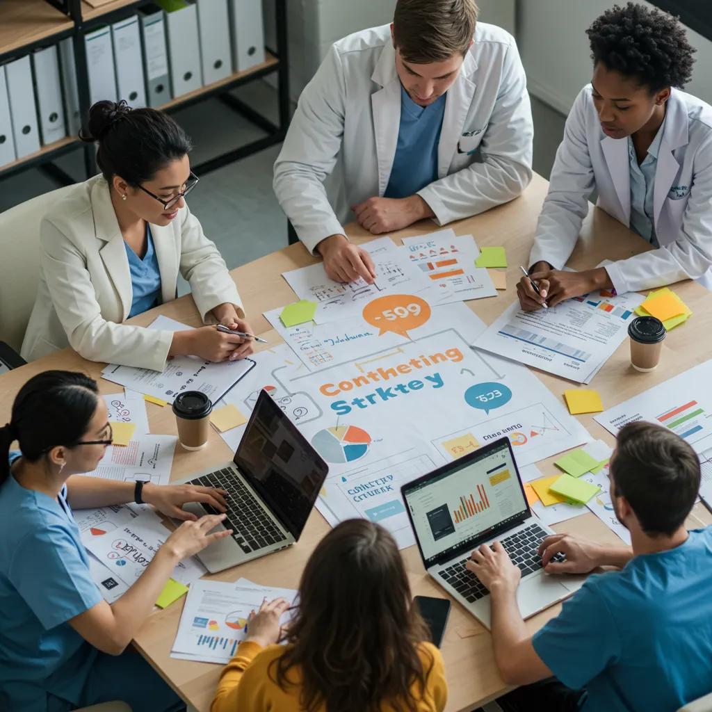 Understanding How Content Formats Impact Marketing Costs: A Comprehensive Guide for Businesses Healthcare professionals collaborating on content marketing strategies in a modern office