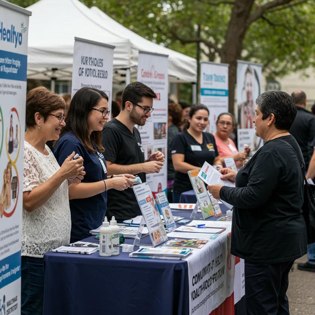 Healthcare professionals engaging with the community at a local health event, emphasizing the role of community in reputation building