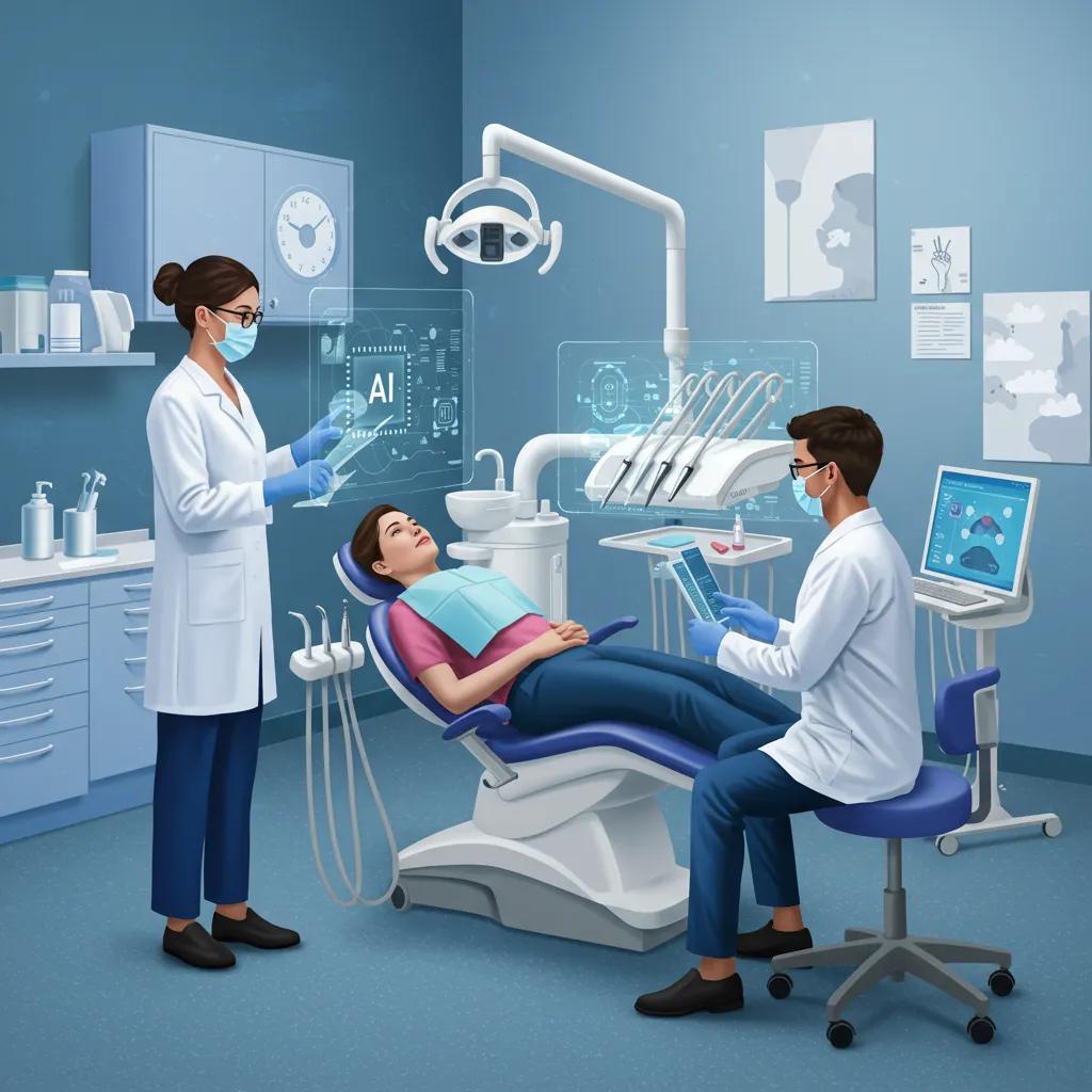 Healthcare professional utilizing AI technology in a modern clinic