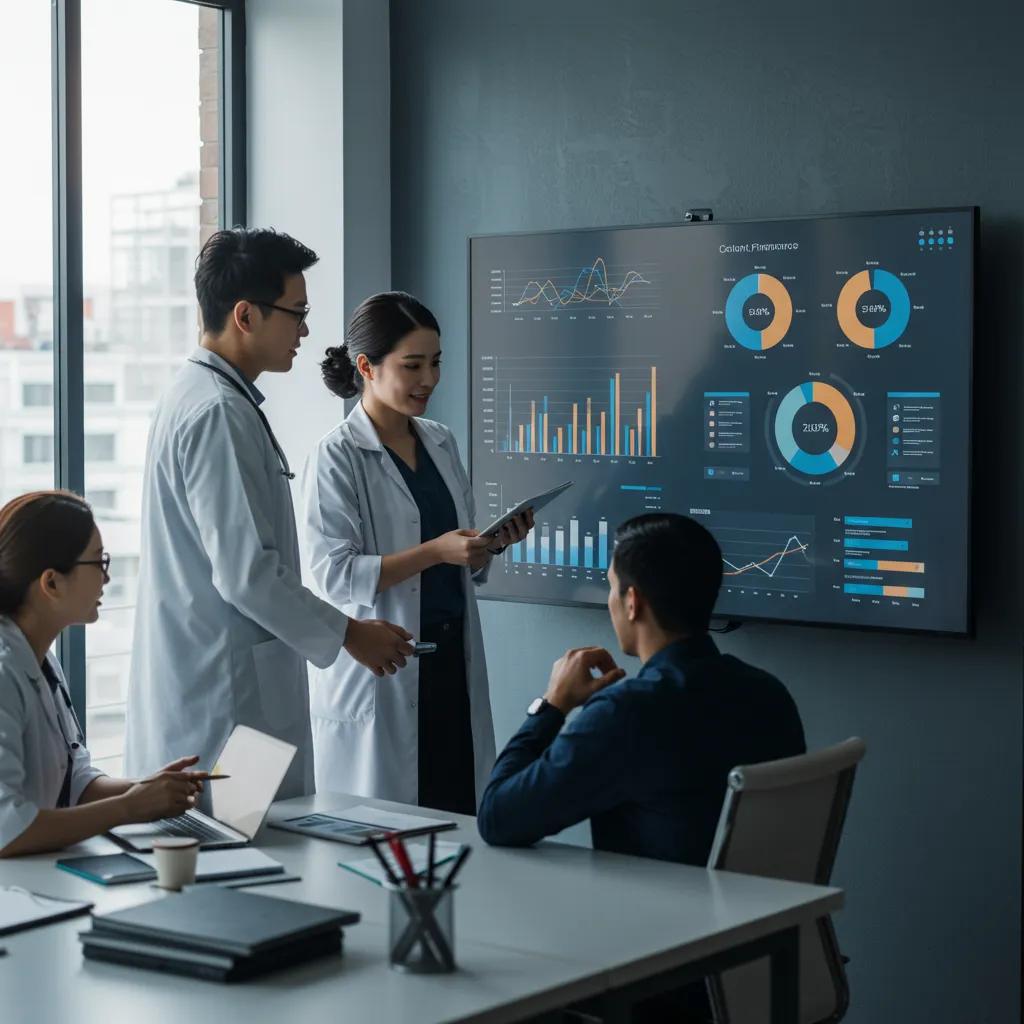 Healthcare team analyzing content performance metrics to understand content decay and its impact