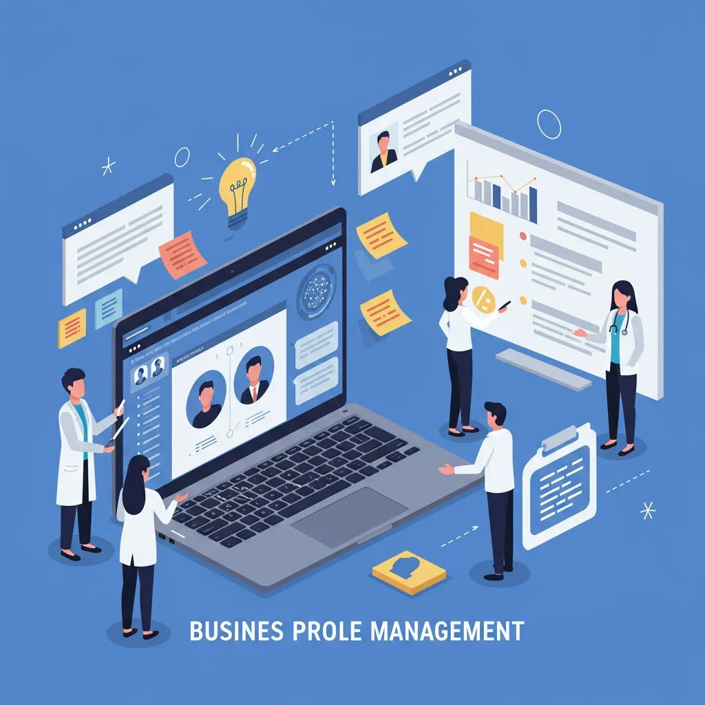 Healthcare team collaborating on a hybrid approach to business profile management, blending automation and personal engagement