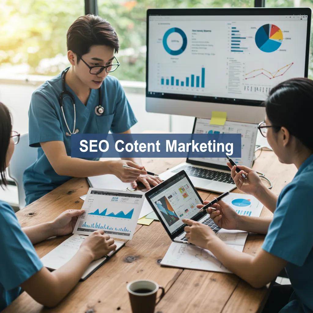 Integrating SEO With Content Marketing: The Key to Success Over Standalone Efforts Healthcare team collaborating on SEO and content marketing strategies