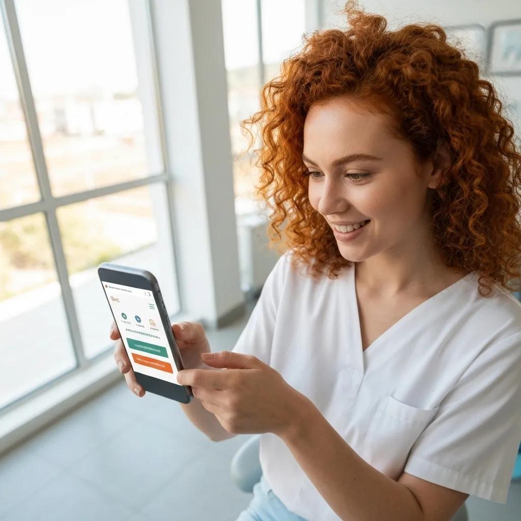 Patient using smartphone to book dental appointment, highlighting mobile-friendly website design