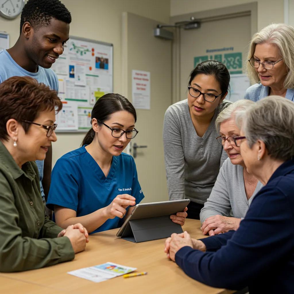 Healthcare professional organizing a content marketing calendar with colorful notes and a laptop