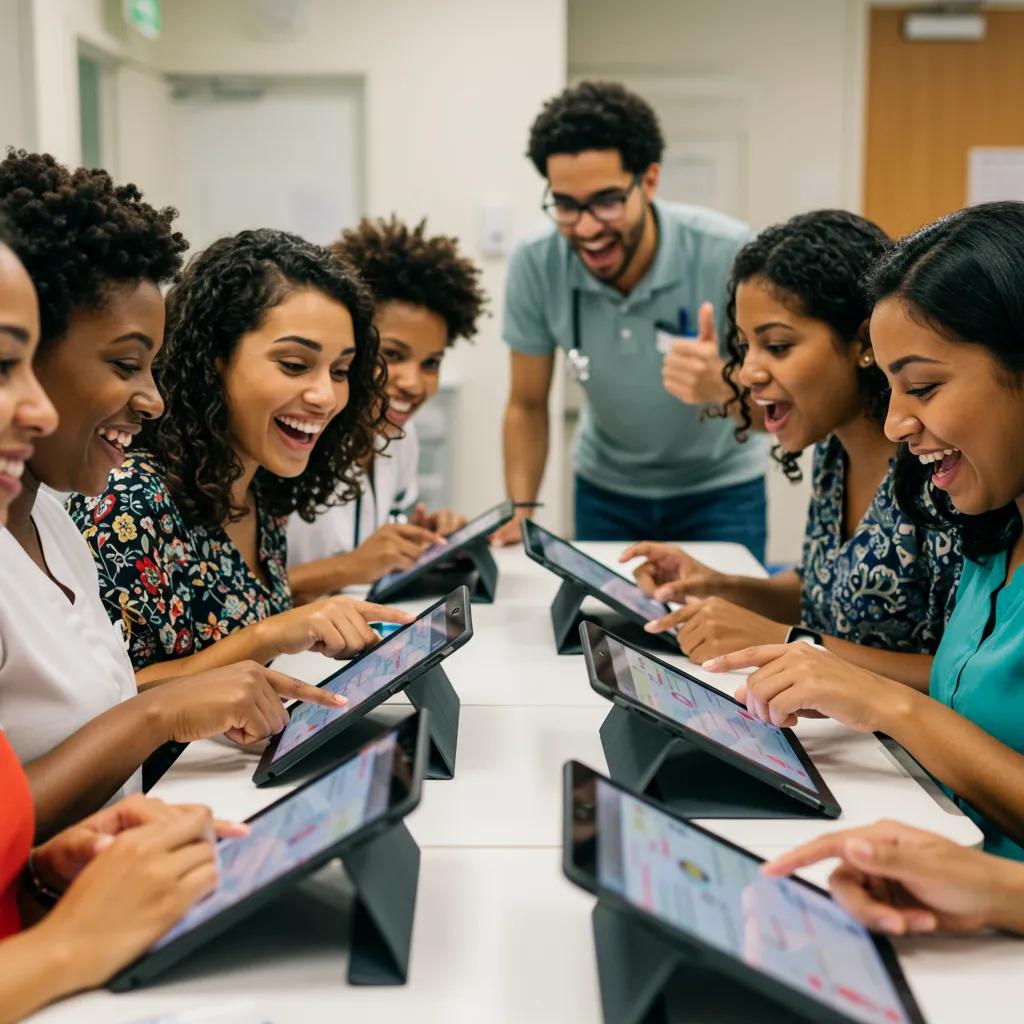 Patients engaging with interactive quizzes in a healthcare setting, showcasing diverse participation