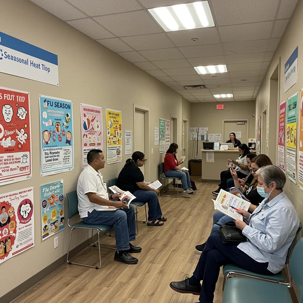 Healthcare professional organizing a seasonal content calendar with a laptop and colorful notes