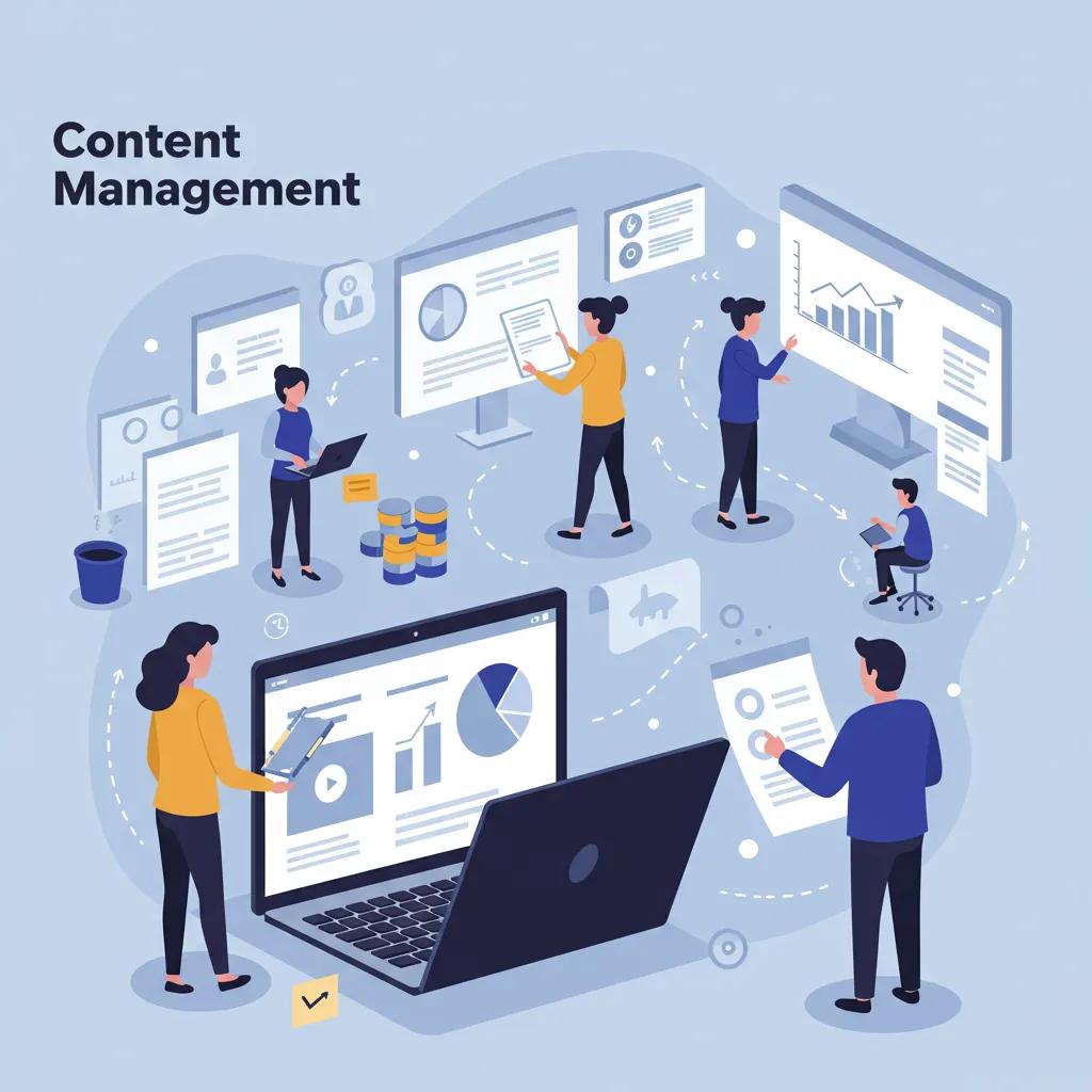 Content management team collaborating in a workspace, utilizing laptops and screens to optimize SEO-driven strategies for dental practices.