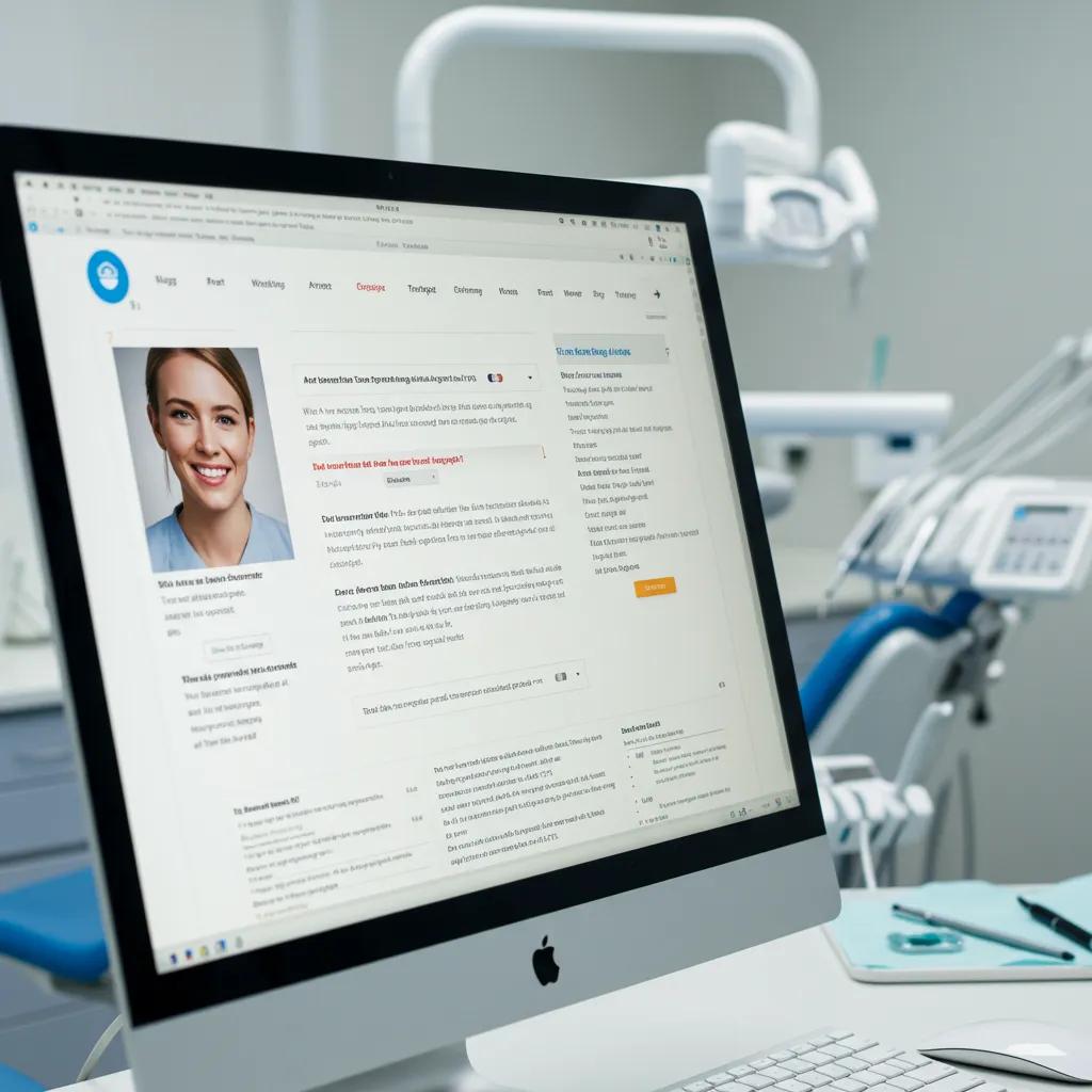 Close-up of a dental website showcasing on-page SEO techniques and structure