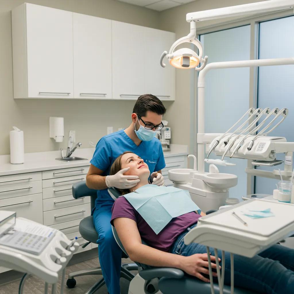 Dental office scene with a dentist and patient, emphasizing trust and professionalism in dental care