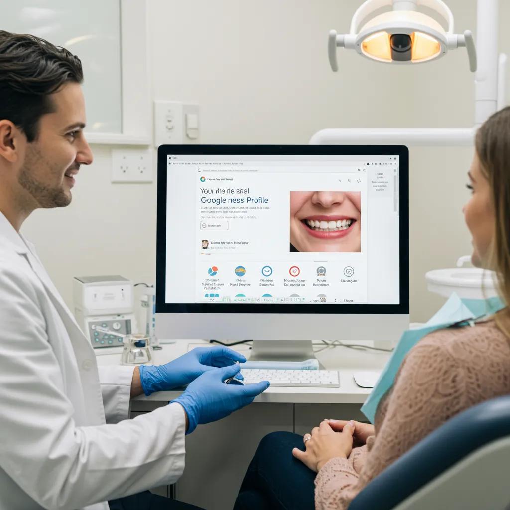 Dentist consulting with a patient, emphasizing local SEO strategies for dental practices