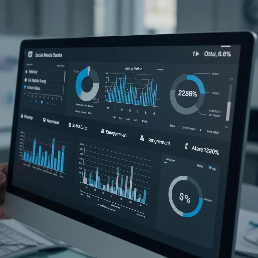 Digital dashboard displaying key social media metrics for healthcare practices