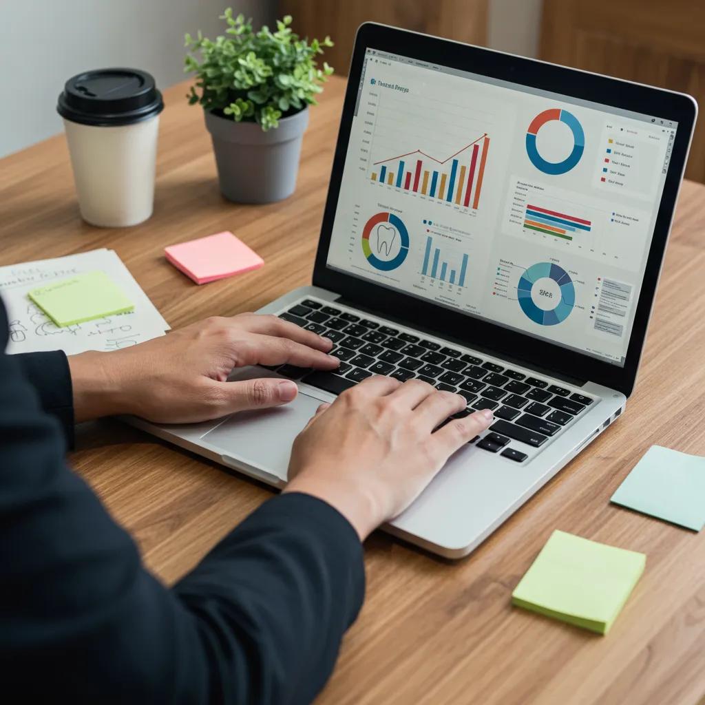 Digital marketing professional analyzing SEO data for dental landing pages, highlighting advanced optimization techniques