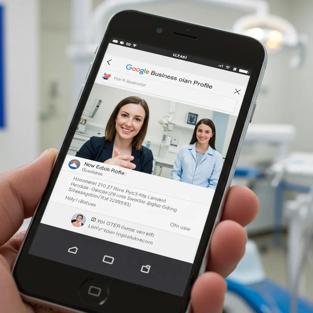 Google Business Profile displayed on a smartphone in a dental office