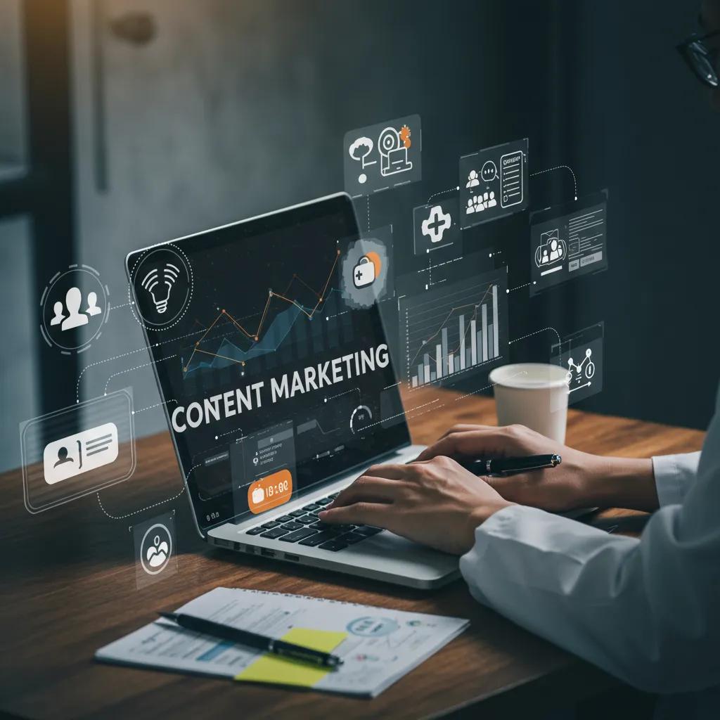 Healthcare marketing team discussing content marketing ROI strategies in a modern office