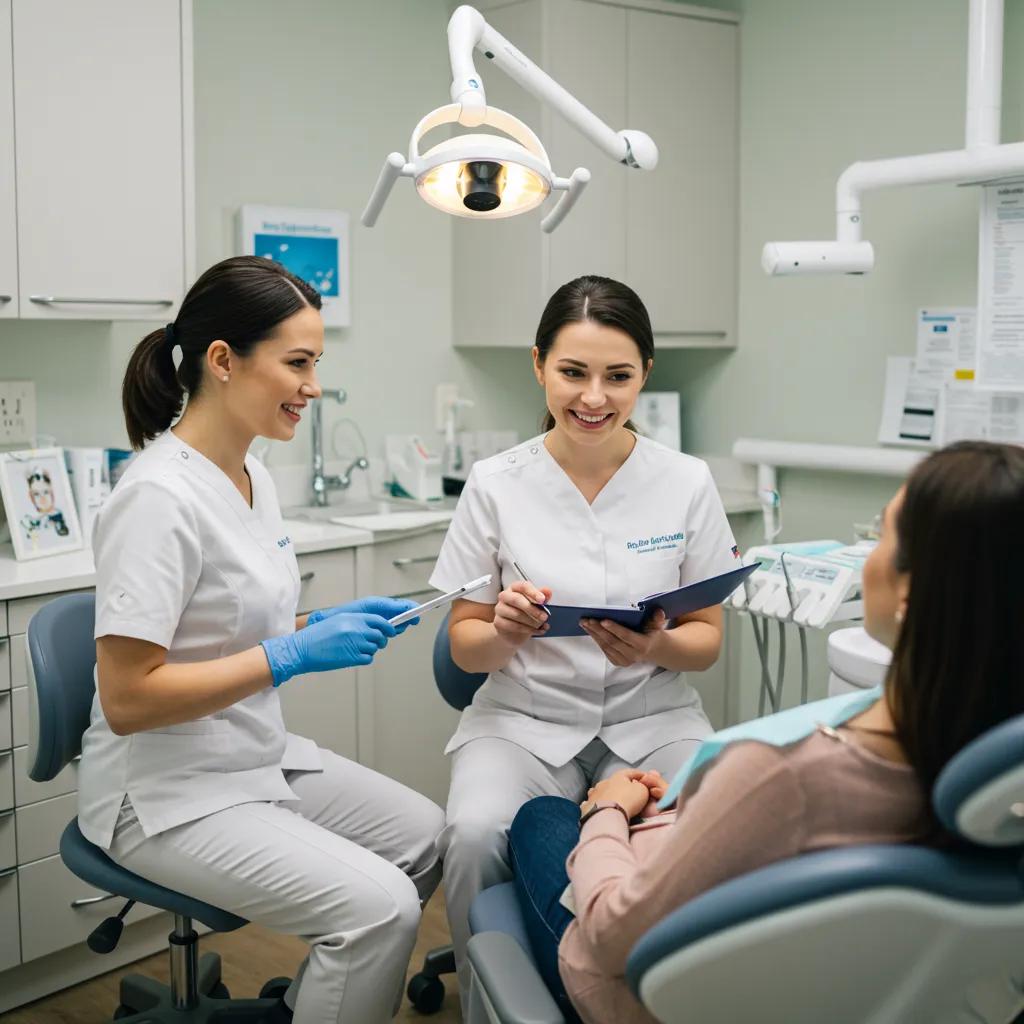 Healthcare professional assisting a patient in a modern clinic, showcasing trust and professionalism