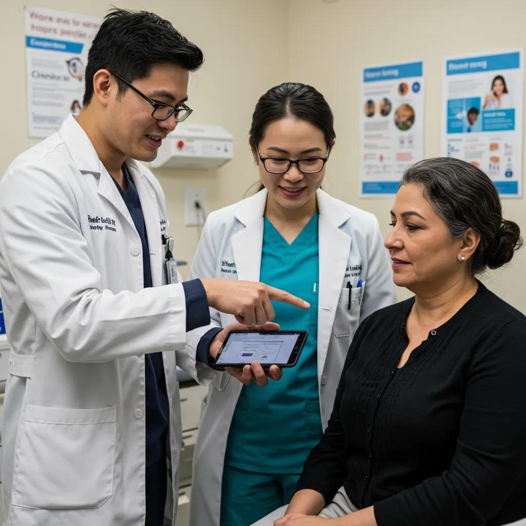 Profile Management for Urgent Care Clinics in Australia Healthcare professional engaging with a patient through digital technology, highlighting patient engagement strategies