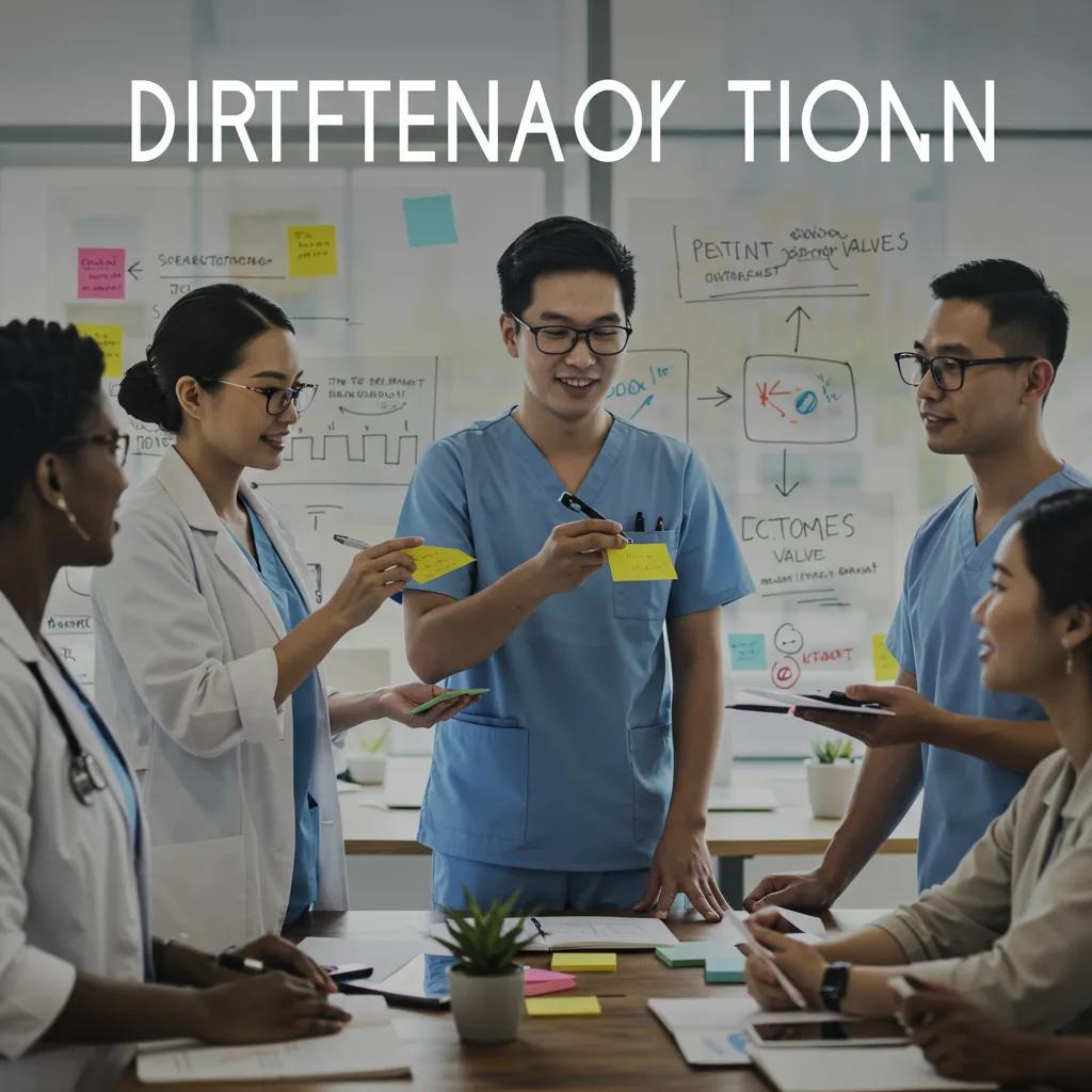 Healthcare professionals collaborating on brand differentiation strategies in a creative workspace