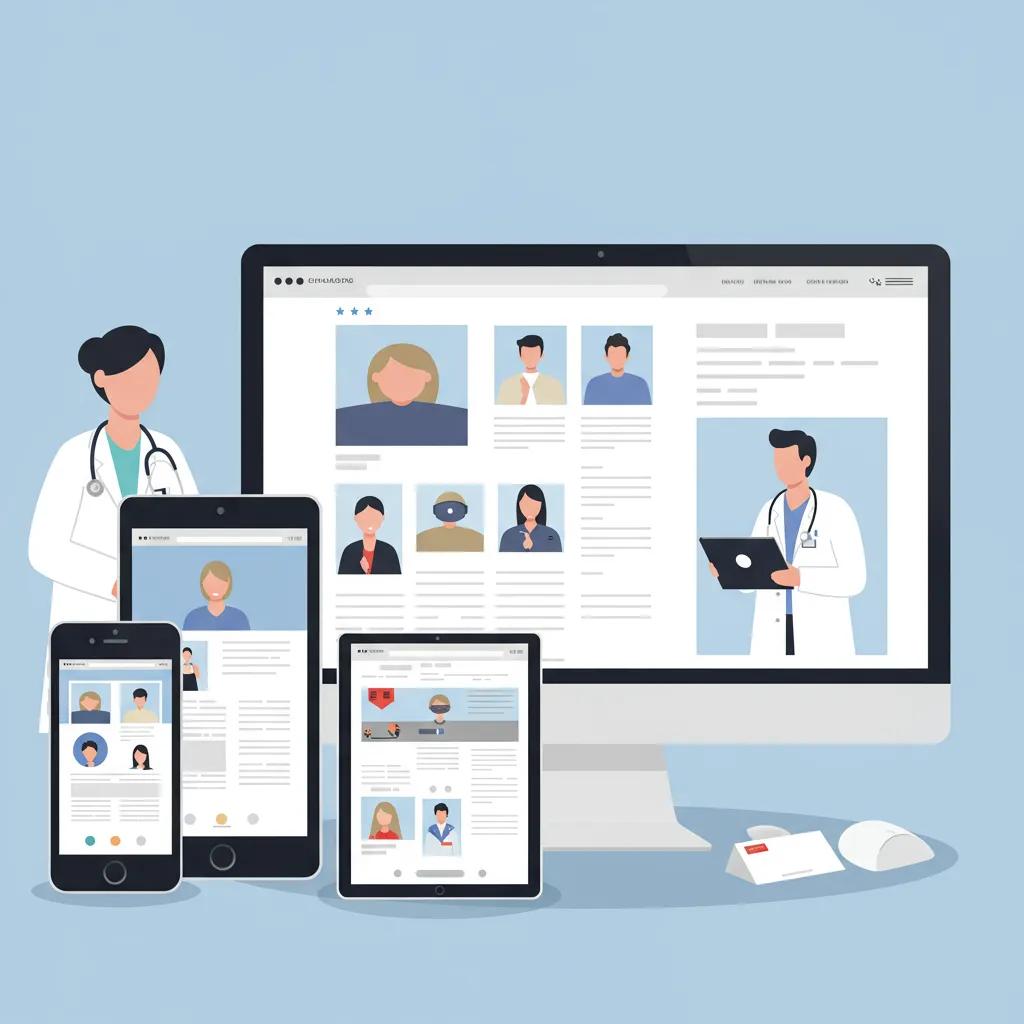 Web Development Category Illustration demonstrating responsive web design adapting seamlessly across various devices for an optimal healthcare user experience