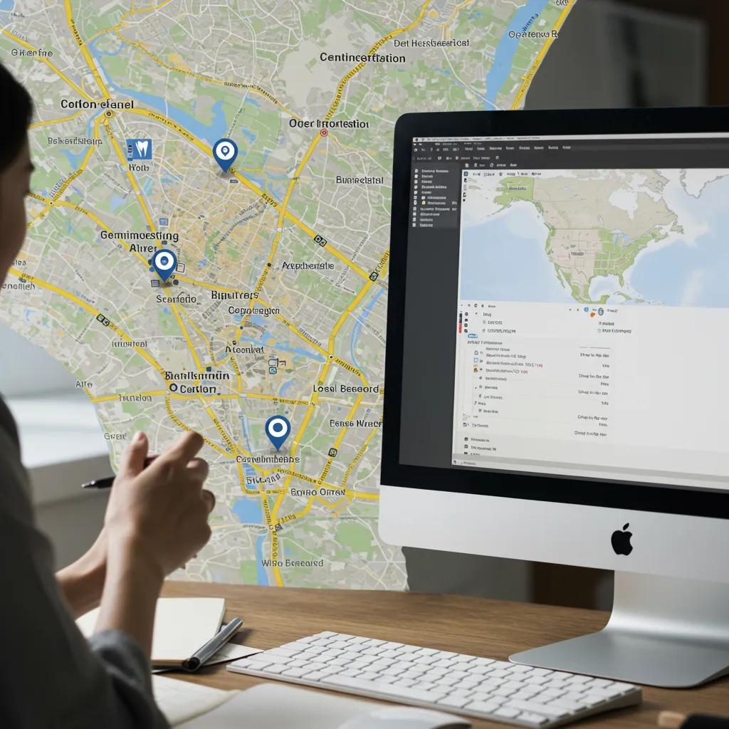 Map with dental practice locations and local keyword research tools