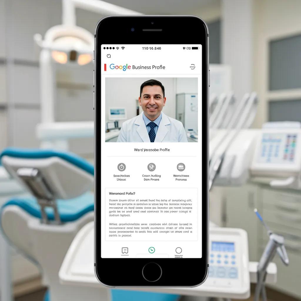 Smartphone displaying Google Business Profile for a dental practice, highlighting online presence and local SEO