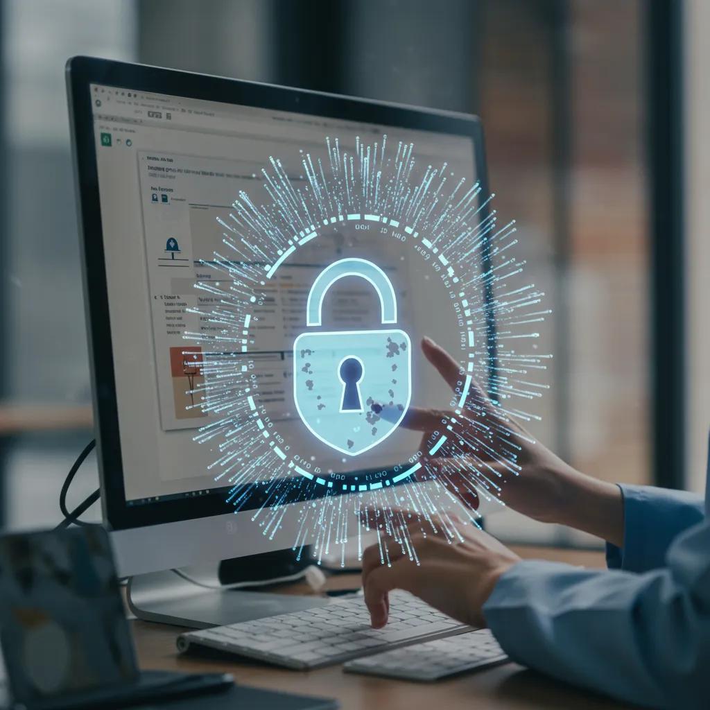 Web Development Category Visual representation of website security in healthcare, featuring a prominent digital lock symbol to emphasize patient data protection