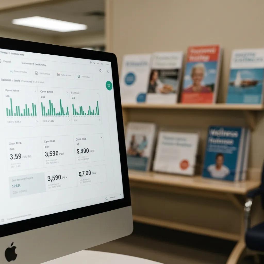 Close-up of computer screen displaying email metrics in a healthcare setting, illustrating email open rates and engagement statistics relevant to improving email deliverability for medical practices.