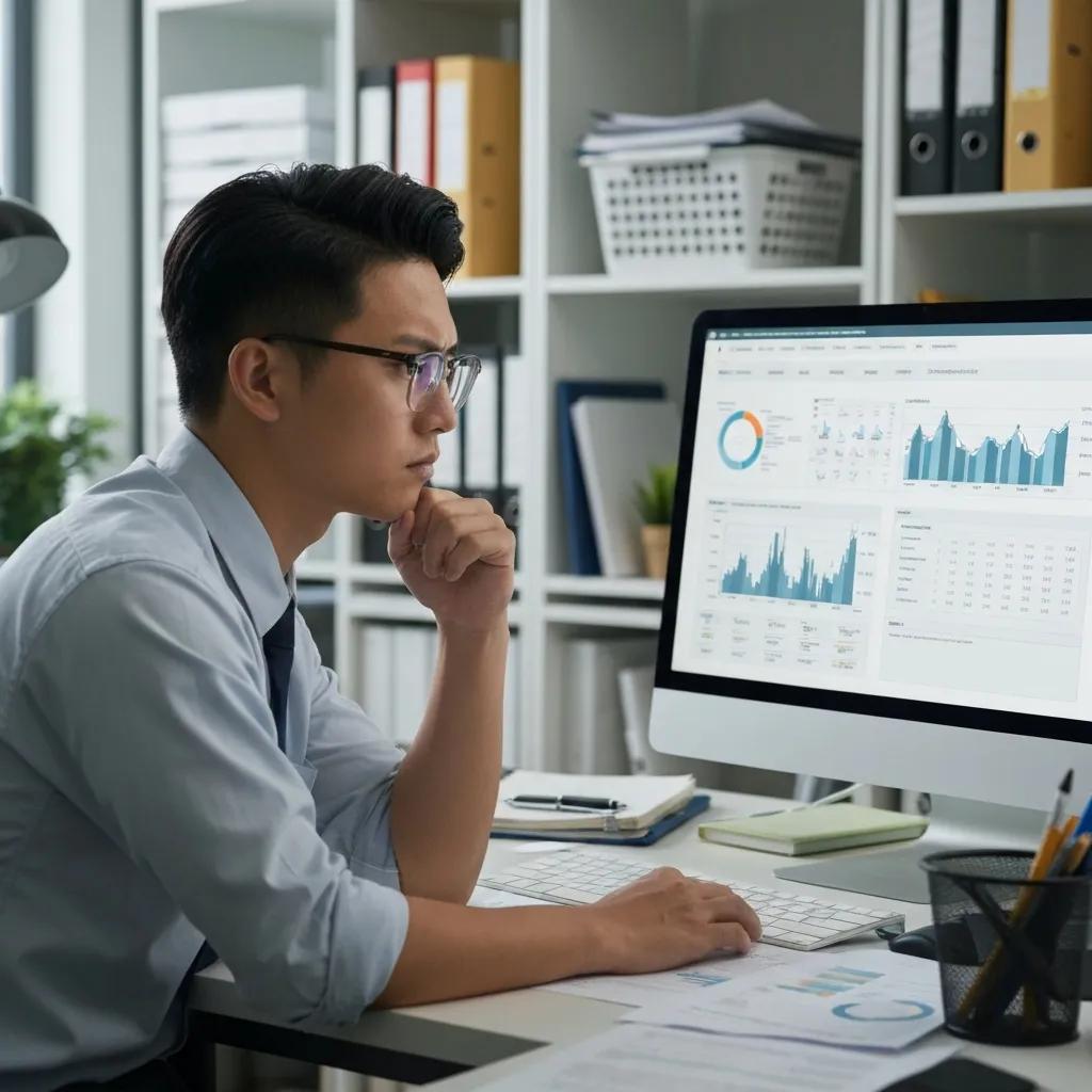 Practice owner reviewing marketing analytics to understand business and marketing challenges