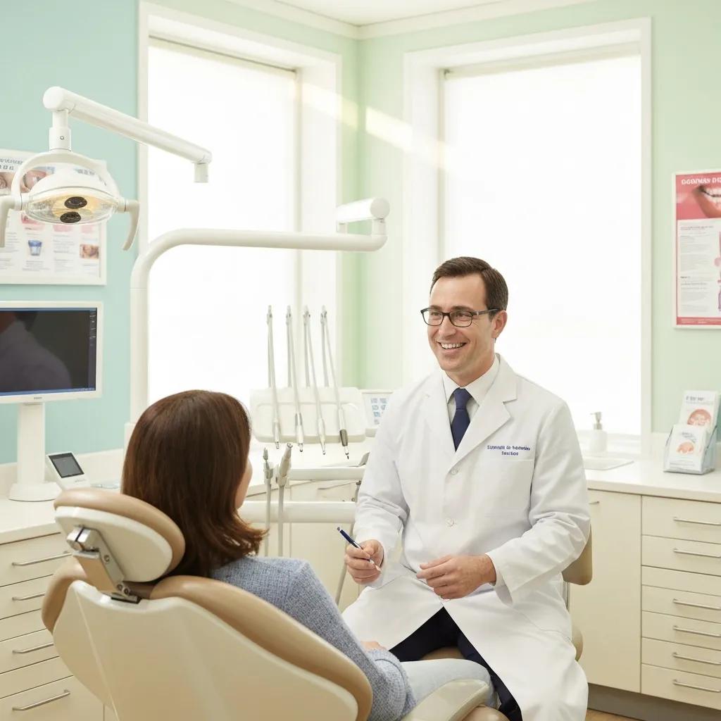 Dentist speaking with a patient in a professional dental surgery