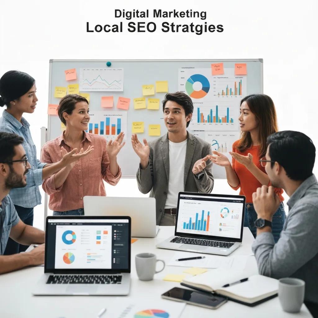 Creating Localised Content Marketing team planning local SEO strategies in a collaborative workspace